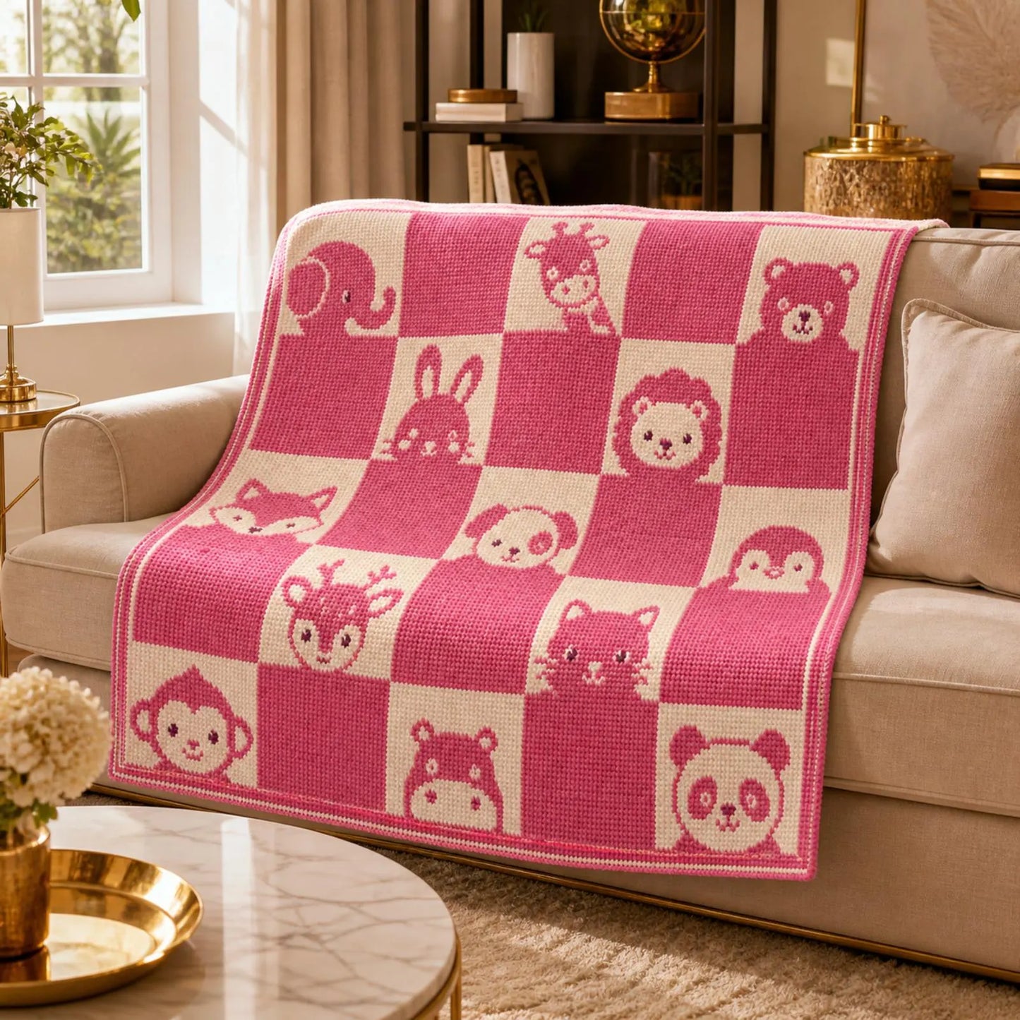 Mosaic Crochet Baby Blanket Pattern PDF, Animal Nursery Blanket